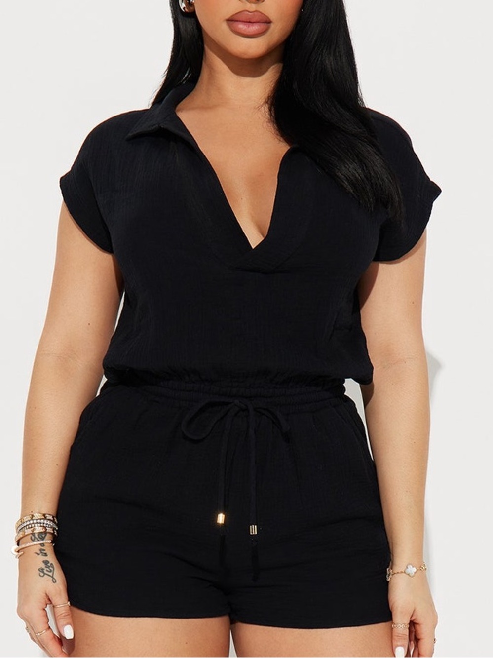 Romper with Black Drawstring